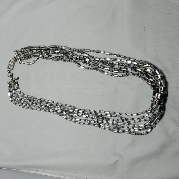 Ali Khan 7 strand silver rectangle shape beads with rhinestone closure - Picture 3 of 6